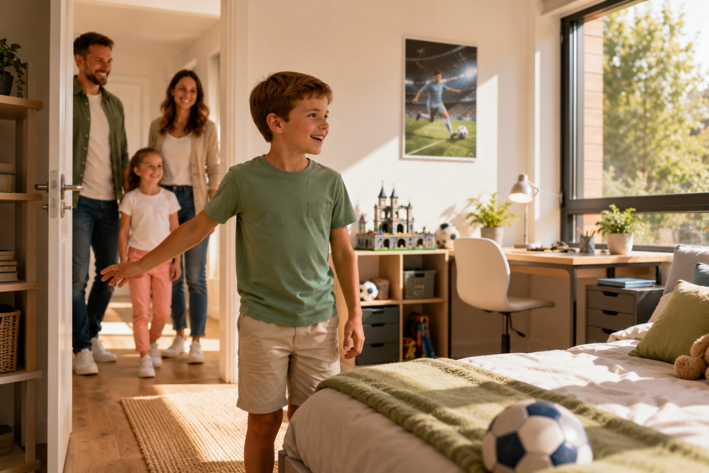 Mädchen entdeckt ihr neues Kinderzimmer